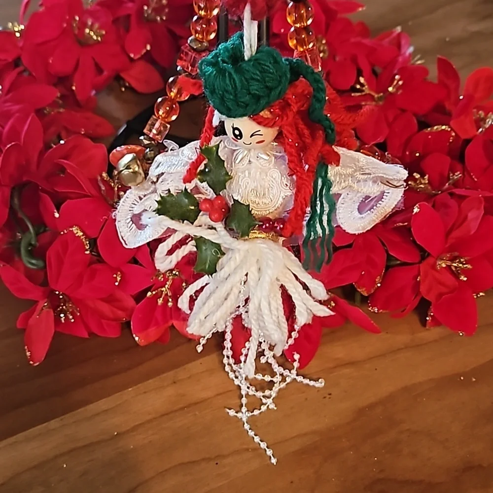 Hand Crafted Crochet Angel Handmade Christmas ornament Upcycled beads white gift - Picture 15 of 17